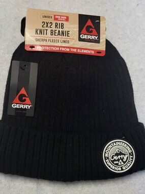 Gerry Mountaineering Superior Black Knit Ribbed Lined Beanie Ski Cap